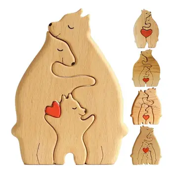 Koka Ģimenes Puzzle Lāči sirds formas Dekoratīvie Lāču Skulptūras Darbvirsmas Rotājumu Lāču Ģimenes Tēma Puzzle Mākslas Ornaments