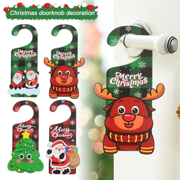 1gb Ziemassvētku Koka Durvju Rokturi Rotājumi Santa Claus, Sniegavīrs Durvju Rokturi Kulons Priecīgus Xmas Jaunais Gads Partijas Apdare Supplie