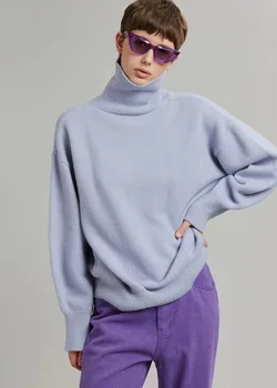 Sieviešu džemperis rudens un ziemas jaunas vilnas džemperis ar augstu apkakli, džemperi slinks pavedienu izveidoju plānais džemperis