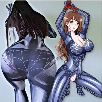 Plus Lieluma Sexy Cosplay Spider Sieviešu Bodysuit Stiept Catsuit Zip Kājstarpes Karnevāla Puse Masku Supervaronis Zentai Jumpsuit Karstā