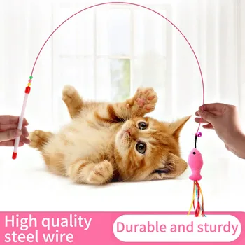 2023 Cat jaunas rotaļlietas Pet Produktu kaķis nūjas tērauda stieples spalvu kaķis mīl zivju, kaķu rotaļlietas, kaķu rotaļlietas interaktīvas artifacts kaķis piederumi