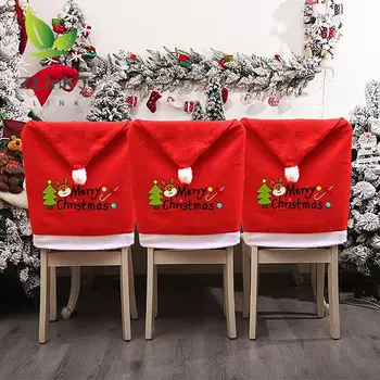 Ziemassvētku Krēslu Vāciņu Sarkana Ziemassvētku Vecīša Cepure, Ēdamistabas Krēsls Vāks Jauno Gadu Un Priecīgus Ziemassvētkus Puse Mājas Virtuves Galda Dekori