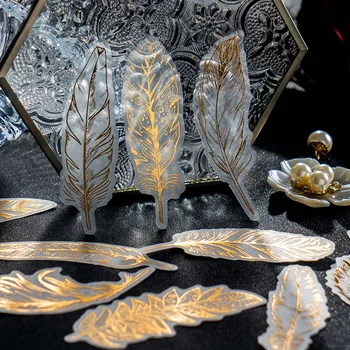 40 gabali Štancēšanas uzlīmes, iepakojums zelta ziediem, lapām atslēgas spārniem vintage rokasgrāmata zemāko dekoratīvās uzlīmes, uzlīmes, 8 veidu