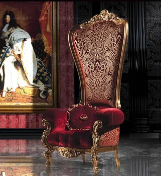 Luksusa Eiropas masīvkoka atpūtas krēsls itālijas audumu elkoņbalsti attēlu krēsls villa, viesistaba zelta lapu viena dīvāna, krēsla