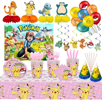 Pokemon Dzimšanas Dienu Apdares Rozā Pikachu Galda Zēnu, Meiteņu Grupa Papīra Loksnes Laimes Dzimšanas Dienā, Balonus Bērniem, Baby Dušas Piederumi