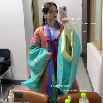 LISM Vintage Multicolor Hanbok V-veida Kakla garām Piedurknēm-Line Kāzu Oficiāls pasākums Kleitas Ar Priekšgala korejas Sieviešu Foto Atvašu