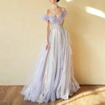 Banketu Kleita Sieviešu Vakara Puse Kleita Violeta Pie Pleca Sequin Ilgi Svārki Dubaija Elegants Gaismas Luksusa Kleitas Vestidos