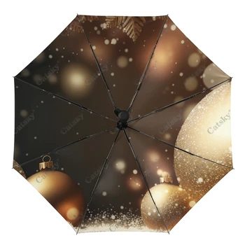 Ziemassvētku Ar Zelta Bumbas Jumta Lietus Sievietes 3 Locīšanas Pilnībā Automātiska Jumta SunProtection Āra Ceļojumu Rīku Parapluie