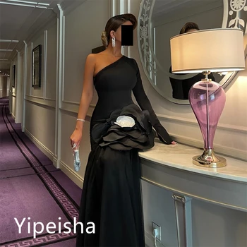 Yipeisha Sexy Augstas Kvalitātes Viena-pleca Maksti Vakara Puse Ziedi Reizes Satīna Balles Kleitas
