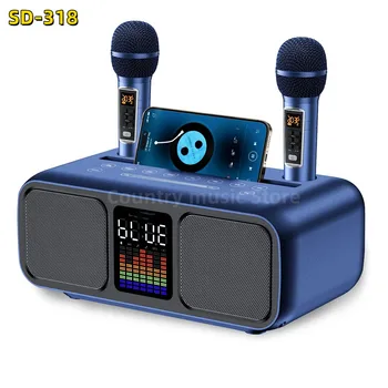 Bezvadu Mikrofoni Bluetooth Karaoke Mašīna Skaļrunis skārienekrāns LED Gaismas, Profesionāla Skaņas Sistēma Ar/USB/TF/AU