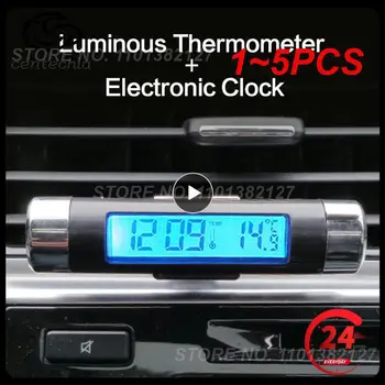 1~5GAB Portatīvie 2 in 1 Digitālā Auto LCD Pulkstenis, Temperatūras Termometrs ar Klipu Elektronisko Pulksteni Automašīnas Digitālā Laika Pulkstenis Zila