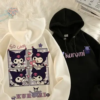 Sanrio Kuromi Meitenes Kapuci sporta Krekls Anime Multfilmu Rudens Ziemas Bērnu Plus Samta Sabiezējumu Zaudēt Top Coat Dzimšanas dienas Dāvana