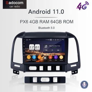 PX6 DSP 4G+64G ROM, Android 11.0 RDS Radio, WIFI, automašīnas radio 5.0 Auto DVD Atskaņotājs, GPS Glonass karti Hyundai Santa Fe 2006-2011 2012