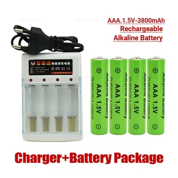 Jaunu 3800mah 1.5 V AAA Alkaline Baterijas AAA uzlādējamās baterijas Tālvadības Rotaļlieta Batery Dūmu signalizācijas ar lādētāju