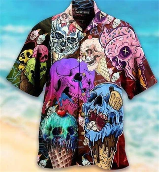 Smieklīgi saldējums 3D Drukāts Krekli Vīriešu Apģērbu, Vasarā Aukstā Pludmales Krekli Havaju Brīvdienas, Atloks, Blūze Streetwear Blūzes Augšu