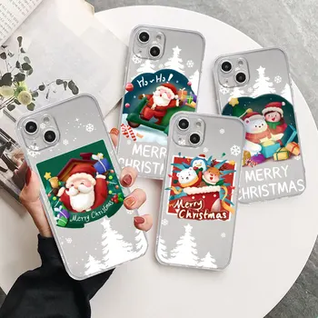 Gadījumā, Apple iPhone 15 14 11 13 12 Pro 7 8 Plus XR-X XS Max 6 6S 13Pro SE 2020. gadam Tālrunis Skaidrs Vāka Karikatūra Ziemassvētku Sniegavīrs