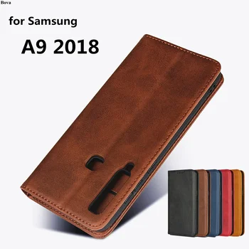 Premium Ādas somiņa Samsung Galaxy A9 2018 6.3 collu Magnētisko adsorbcijas Segtu Flip Case for Galaxy A9 2018 A9s A920F