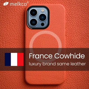 Melkco franču Premium Magnētisko Pātagot Lietā par iPhone 14 Pro Max Plus Luksusa Zīmolu Pats Īstas Ādas Modes Tālruņa Vāciņu