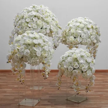 Pielāgota Mākslīgo Balto Orhideju Ziedu Bumbu Centerpieces Kāzu Dekorēšana