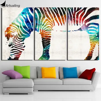 3 Gabals HD apdrukāta Kanvas Mākslas Streamer Krāsu Zebra Mūsdienu Abstact Glezna, Ierāmēta Plakātu un Izdrukas Bezmaksas Piegāde ny-6637D