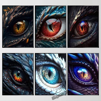 Anotācija White Blue Dragon Eye Plakātu un Druka Kanvas Glezna Seno Radījums Sienas Mākslas Livinig Istabu, Mājas Dekoru Bildes