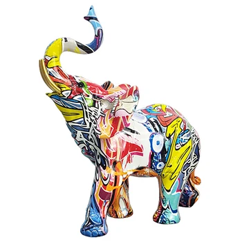 Glezna Grafiti Ziloņu Skulptūras Sveķu Dzīvnieku Statuja Dekoru D