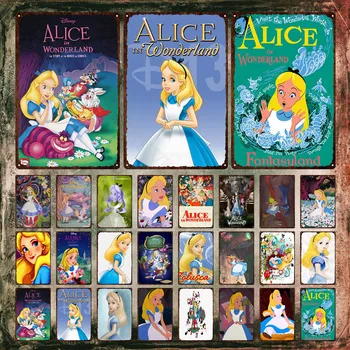 Alice In Wonderland Metāla Zīmes Disney Klasisko Filmu Karikatūra Skaista Meitene un Dzīvnieku Metāla Plakātu, Skārda Zīme Plāksne Metāla Plāksne