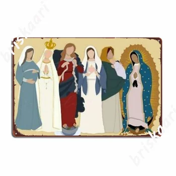 Jaunavas Marijas Noslēpuma Bezvainīgās Concepction Our Lady Of Guadalupe Jaunavas Marijas No Lourdes Metāla Zīme Dzīvojamā Istaba Drukāšana