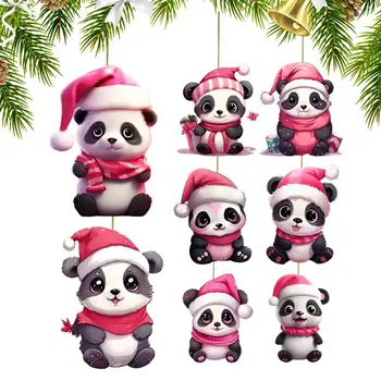 Panda Ziemassvētku Eglītes Rotājumi Akrila Smieklīgi 2D Ziemassvētku Panda Kulons 8Pcs Mazās Ziemassvētku Dekorācijas, Ziemassvētku Rotājumi