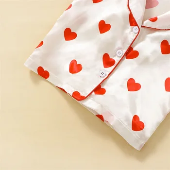 Bērni, Meitenes Valentīna Pidžamas Komplekti Sirds Drukāt Īsām Piedurknēm Krekls un Elastīgās Bikses Loungewear Sleepwear