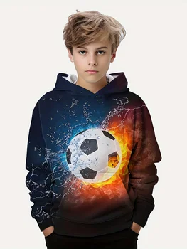 Modes Futbola 3D Drukas Zēniem Ikdienas Džemperis Kapuci sporta Krekls ar garām Piedurknēm gada Pavasarī un Rudenī Bērniem pelēkā vārna Topi Āra