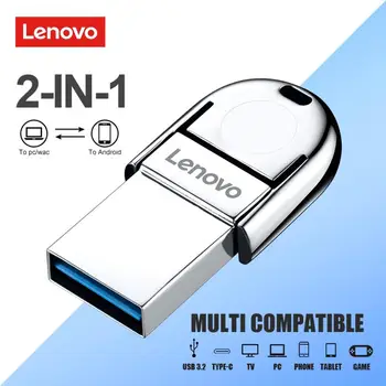 Lenovo USB 3.2 Pendrive 2-IN-1 Metāla ātrgaitas USB Flash Drive 1 TB 2 TB Portatīvo Ūdensizturīgs Usb Pendrive PC Bezmaksas Piegāde