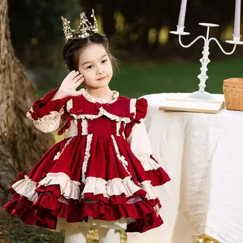 Miayii Baby Girl Apģērbu Spāņu Vintage Lolita Turcija Kleita Ar Garām Piedurknēm Dzimšanas Dienas Svinības, Lieldienu Princese Kleita Meitenēm Y3738