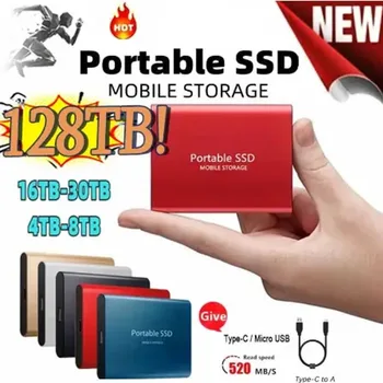 Ātrgaitas 128TB SSD USB3.1 Interfeiss Portatīvo Ārējo Cieto Cietais Disks 2TB 4TB 8TB 12TB Mobilo Cieto Disku Klēpjdatoru Mac
