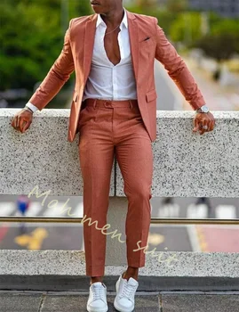 Elegants Apelsīnu Oficiālu Vīriešu Uzvalki, Kāzu Balli Iecirtums Atloks, Žakete Pasūtījuma Modes Tuxedos Divdaļīga Jaka+Bikses Homme
