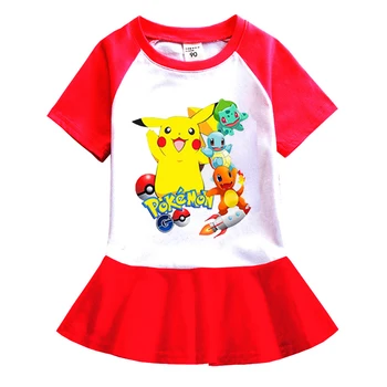 2024 Jauno Vasaras Baby Meitenes Kleita Kokvilnas Karikatūra Pokemon Līmēšana Princese Kleitas 1-6 Gadiem Meitenes Dzimšanas Diena Drēbes