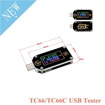 TC66 TC66C Tips-K Krāsu LCD Ekrāns, USB Voltmetrs Ammeter Spriegums Strāvas Mērītāja Multimetrs Akumulatora PD Ātrās Uzlādes Jauda USB Teste