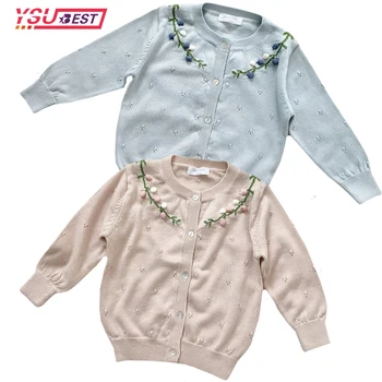 Pavasara Rudens Bērniem, Baby Meitenes Pilnu Piedurknēm Viena breated Top Outwear Toddler Bērnu Apģērbu Adīšana, Izšūšana Džemperis 1-8Y