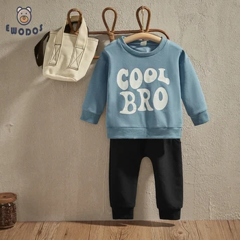 EWODOS 0-3 Gadi Infant Baby Toddler Zēnu Pavasara Bikses Kopa Modes garām Piedurknēm O Kakla Vēstuli Izdrukāt sporta Krekls Treniņbikses Tērpiem