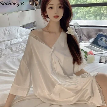 Nightgowns Sievietes Cieta Mežģīnes Vienkārši Sexy Mājas Atpūtas Dienas Visas spēles Komfortu Elegants Tautas korejiešu Stilā, Dāmas Pavasara Modes