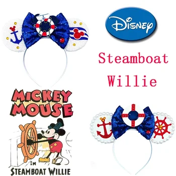 Mickey Mouse Ausis Hairbands Disney Steamboat Willie Galvassegu Pieaugušajiem Sievietēm Lifebuoy Loku Matu Aksesuāri Bērniem Meitenēm Cepures