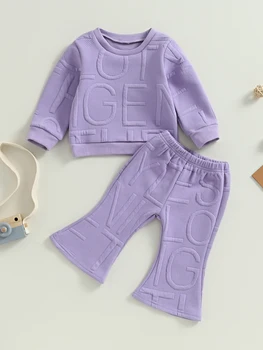 Gudrs Toddler Meitene Rudens Attire Glītu Apkalpes Kaklu garām Piedurknēm Krekls ar Burtu Modeli un Nieru Bikses - 2-Gabals Apģērbs