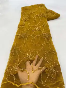 Latest Augstas Kvalitātes Ziedu Mežģīņu Audumu 3D Izšūtas Pērlītes Auduma Puse, Līgavas Mežģīnes Šūšanas Materiāli Bule Tilla Audums