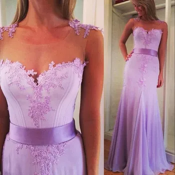 Pasūtījuma elegants līnijas Sexy redzēt, ar skaistu mežģīņu appliques lavandas oficiālas personas balles kleita 2018 līgavas māsa kleitas